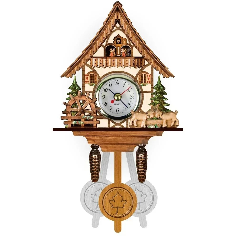 Wooden Cuckoo Wall Clock with Bird Alarm and Silent Quartz Movement