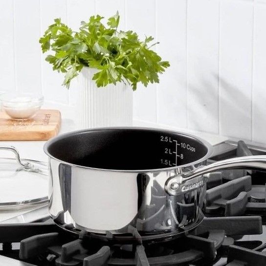 Ceramic Stainless Steel Sauce Pan Set, Silver Cover, Nonstick, Dishwasher Safe, Induction Compatible