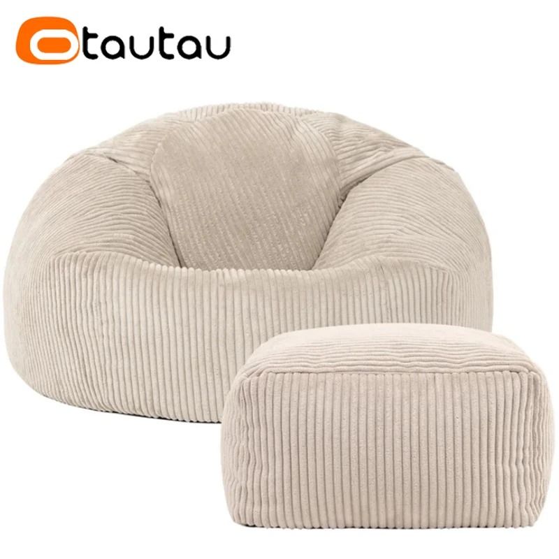 OTAUTAU Flannel Velvet Bean Bag Cover No Filler Pouf Ottoman