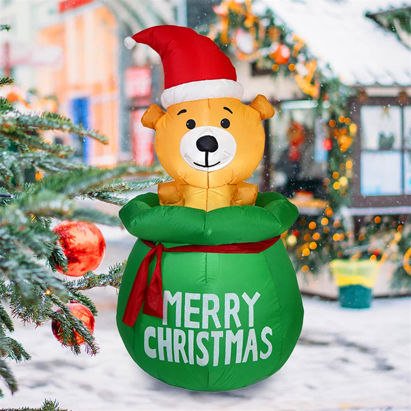 Christmas Inflatable Bag Bear, LED Lights Air Decor, Inflated Model Outdoor Xmas Home Decoration Festival Supplies Toys