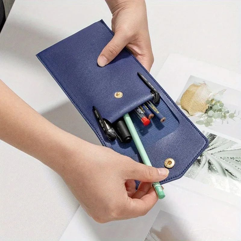 PU Leather Large-Capacity Pencil and Stationery Case