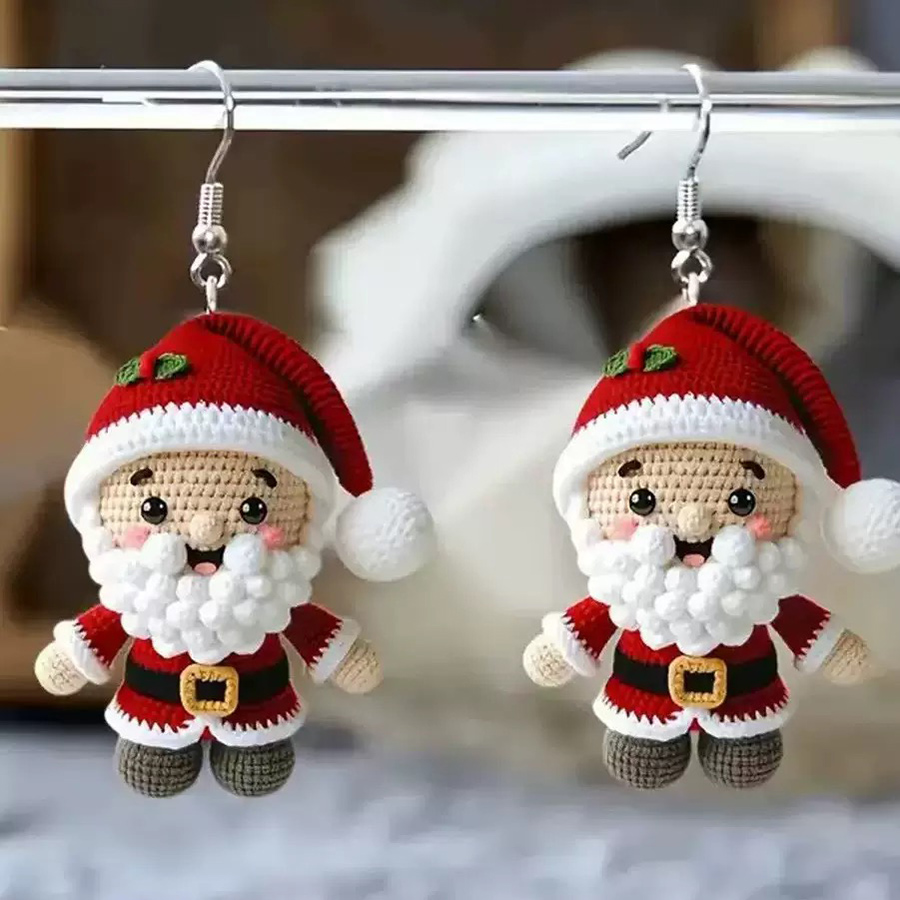 Christmas Santa Claus Earrings Acrylic, For Girlfriend Women Holiday Jewelry, Double Sided Ear Pendant