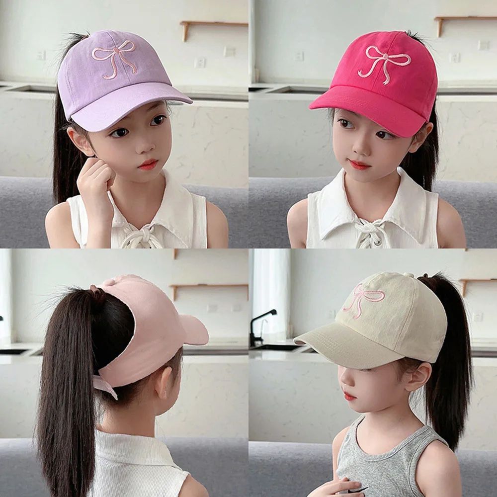 Kids High Ponytail Bowknot Baseball Cap