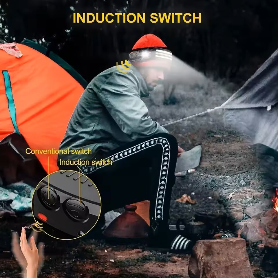 LED Sensor Rechargeable Headlamp for Outdoor Camping and Fishing
