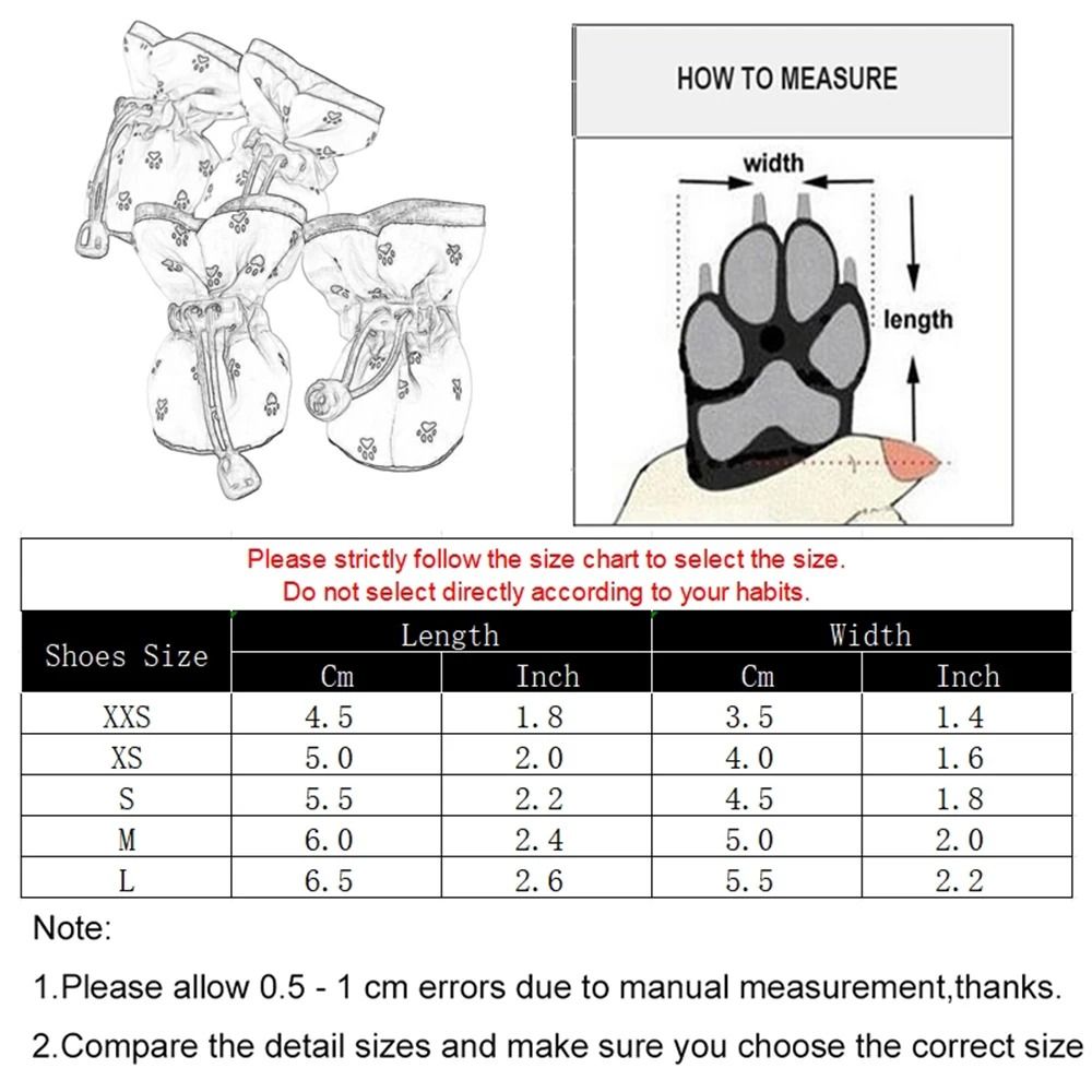 Adjustable Anti Slip Pet Dog Shoes Four Piece Set