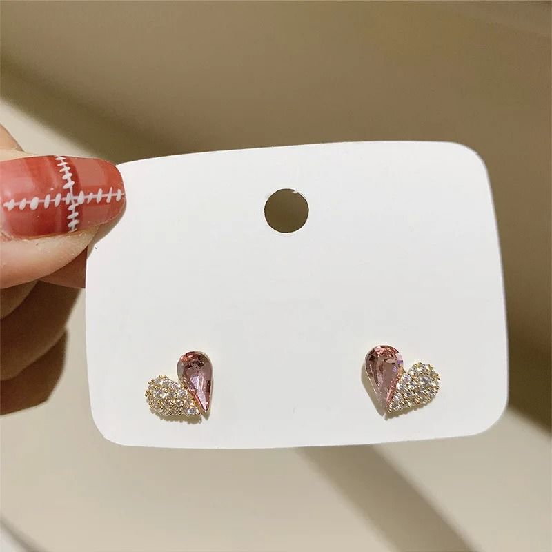 Crystal Heart Stud Earrings for Women