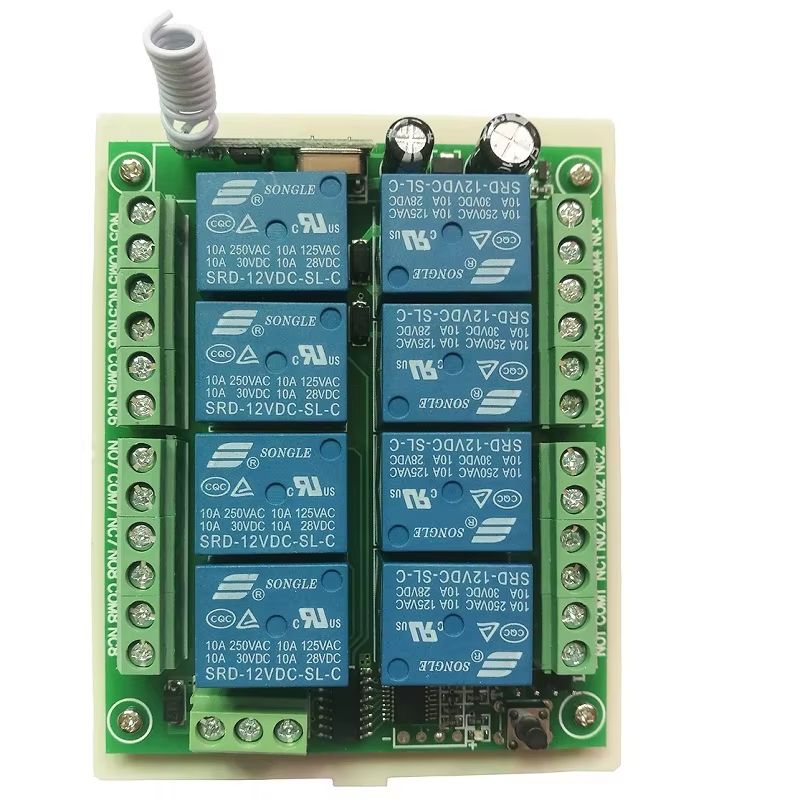 433MHz 8-Channel RF Wireless Remote Control Switch – DC 12V/24V Relay Receiver with Industrial Transmitter