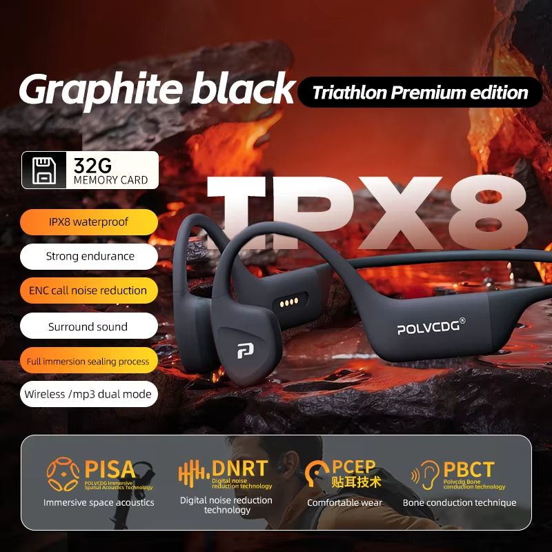 POLVCDG X16 Bone Conduction Waterproof Headphones 32GB Bluetooth 5.4