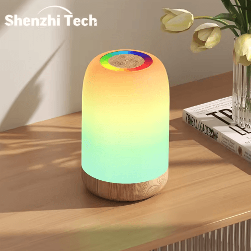 LED Touch Lamp with Dimmable RGB Colors & Wood Grain Base