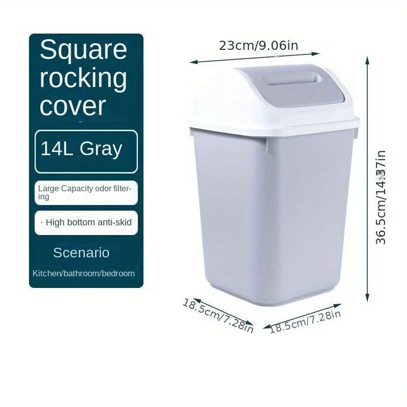 14L Square Plastic Trash Can with Lid
