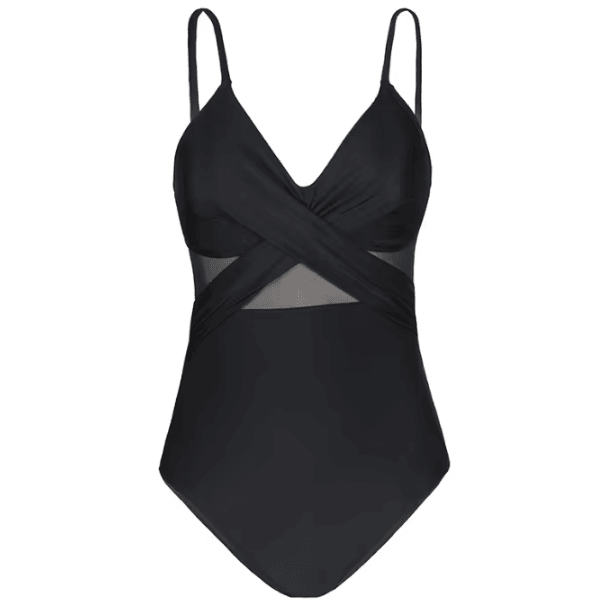 Womens Contrast Mesh One Piece Swimsuit – V-Neck Backless Tummy Control High Cut Swimwear