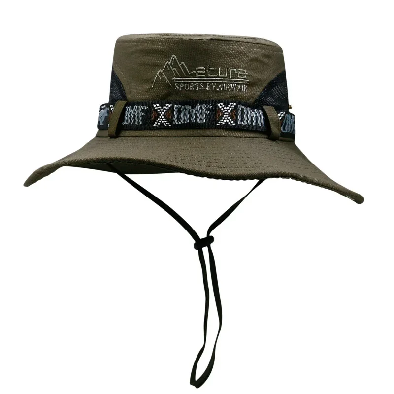 Summer Mens Bucket Hat with UV Protection Wide Brim Panama Safari Hiking Hat Mesh Fisherman Cap