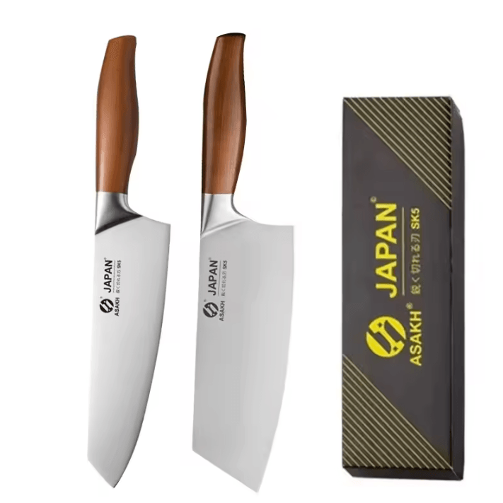 Professional Japanese Kitchen Knives Set with Chef, Santoku, Fillet, and Cleaver