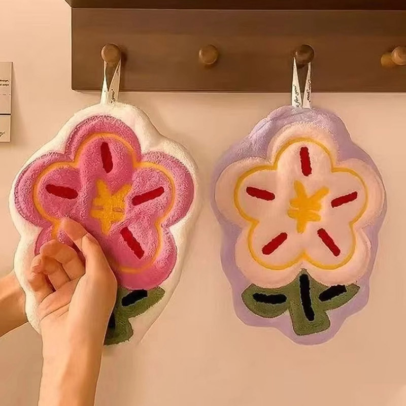Flower Shape Hand Towel, Super Absorbent Cleaning Cloth for Bathroom, Kitchen, Hanging Hand Wipe, Thicken Hand kerchief