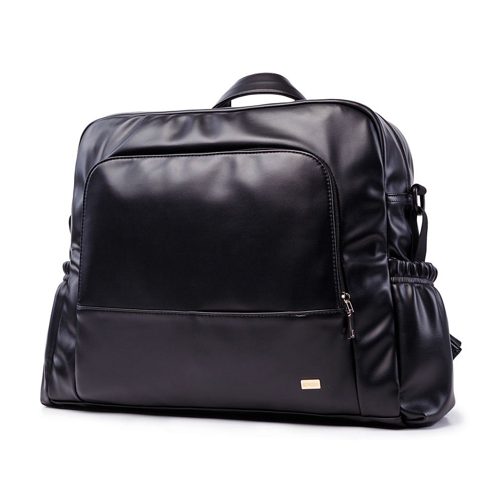 Large Capacity Waterproof Black Diaper Bag, Smooth Leather, Nursing Changing Backpack for Newborn Baby