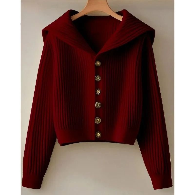 Spring Autumn Women Leisure Solid Color Knitted Retro Lady Long Sleeve Cardigan Knit Top