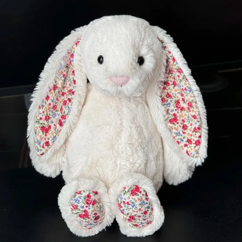 NEW Easter Rabbit Grey Plush Doll with Pink Strawberry Flower Ears Gift