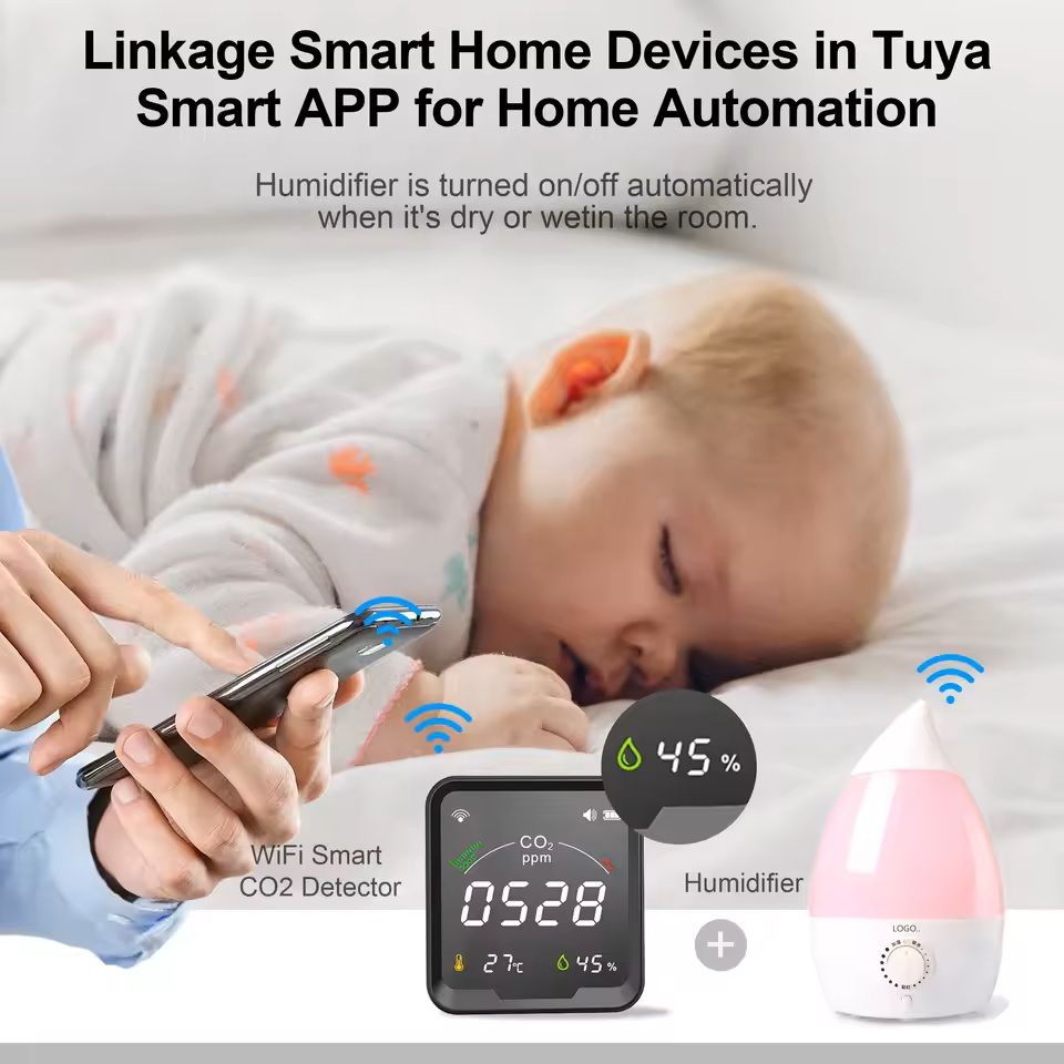 Smart WiFi CO2 Detector with Digital Display for Home Air Quality Monitoring