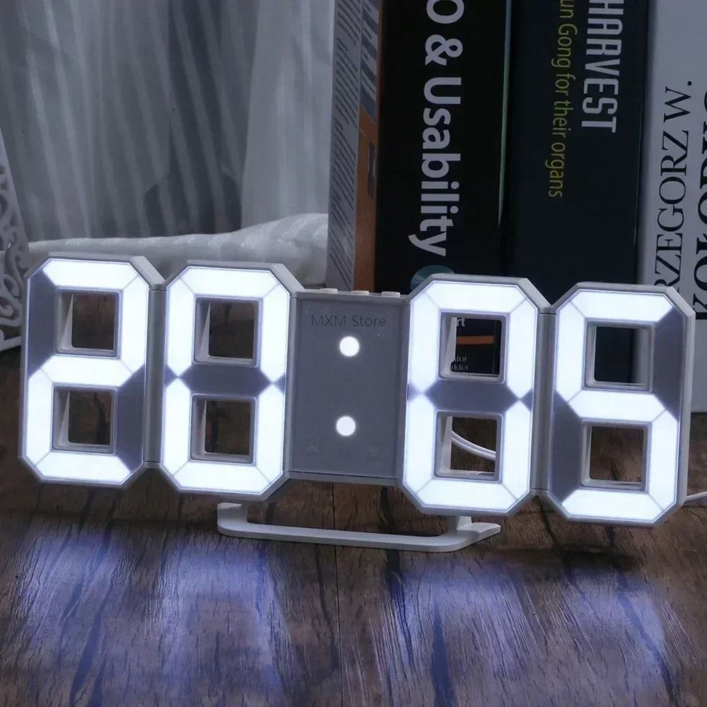 3D LED Wall Clock Digital Display with Night Glow and Adjustable Brightness
