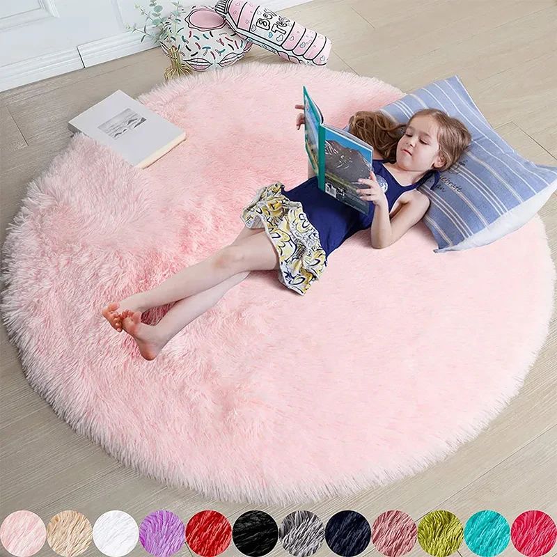 Fluffy Round Shaggy Rug Soft Plush Carpet for Bedroom Nursery and Living Room