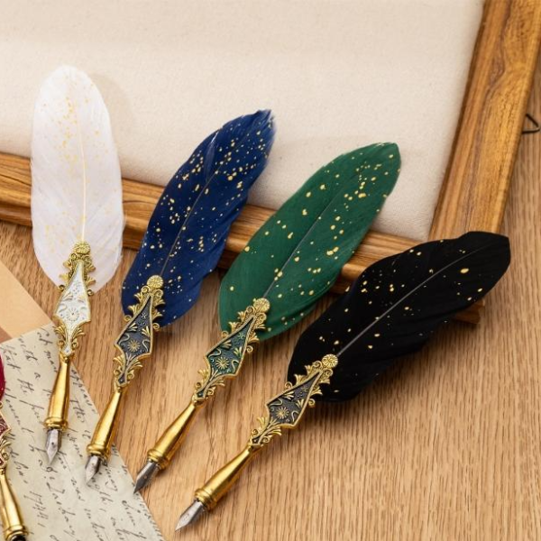 Vintage Feather Calligraphy Pen Set with Nibs for Elegant Writing and Art