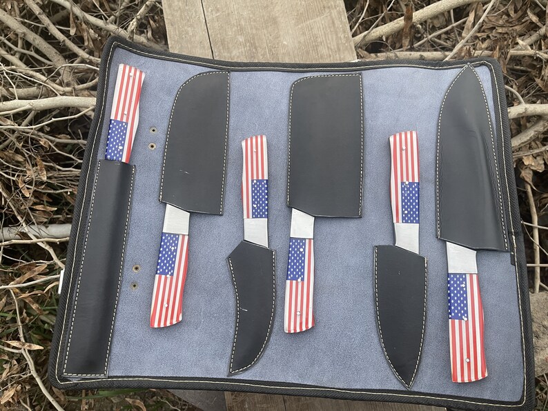 Chef Set American Kitchen knives set USA Flage Beautiful, Anniversary gift