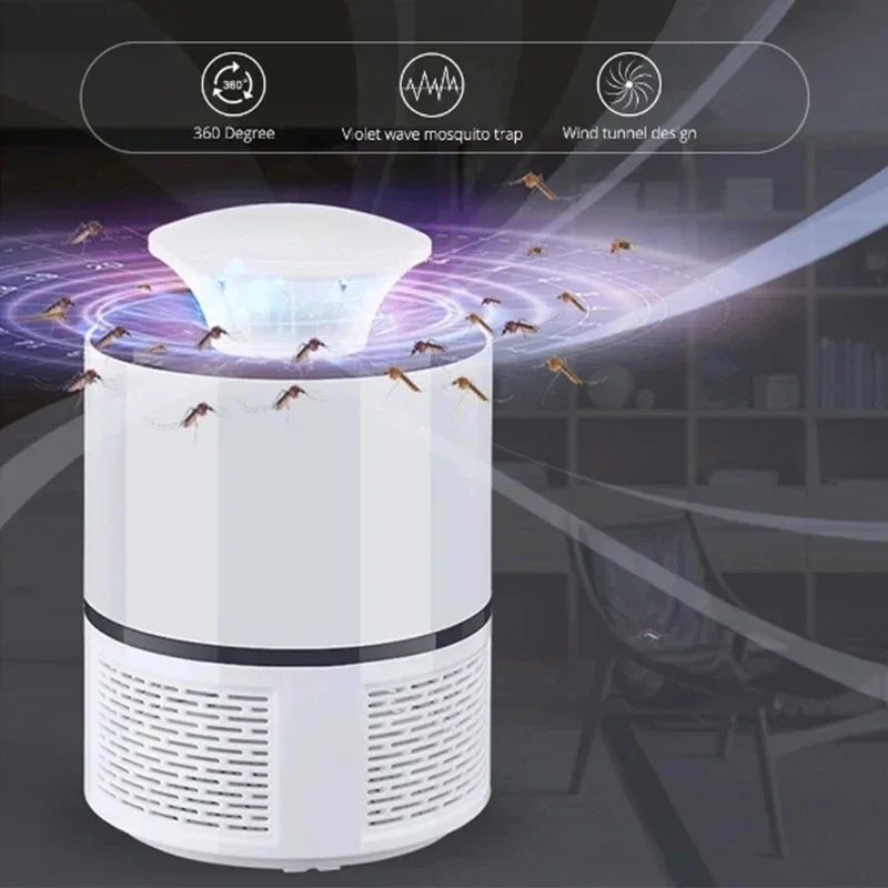 USB Rechargeable Electric Mosquito Killer Lamp with Quiet UV Trap & Swatter Racket