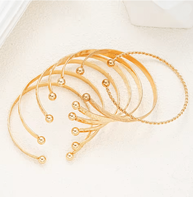 GoldPunk Heart Bracelet Set Womens Street Style Bangles