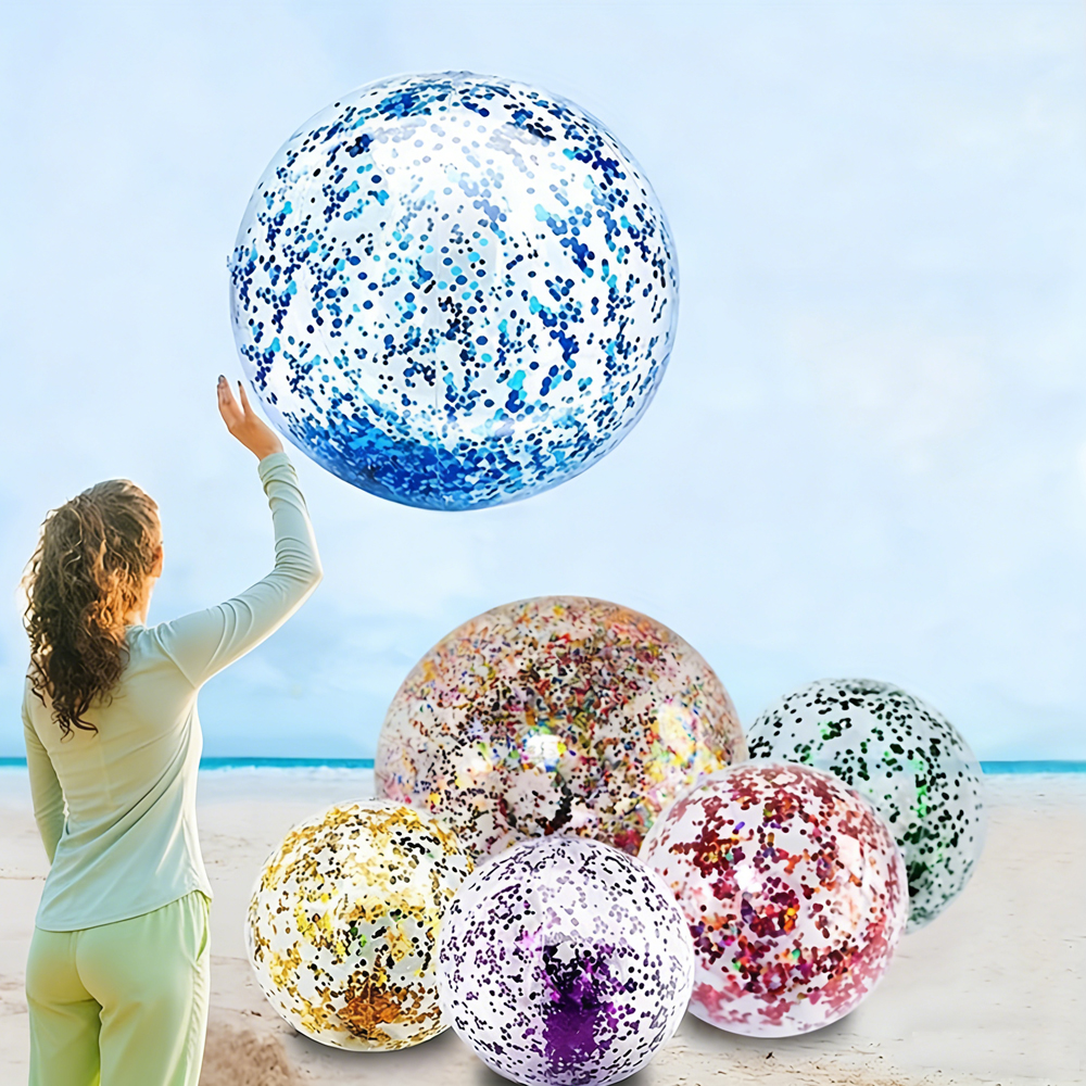Glitter Sequins Inflatable Beach Ball Clear Pool Toy for Summer Parties
