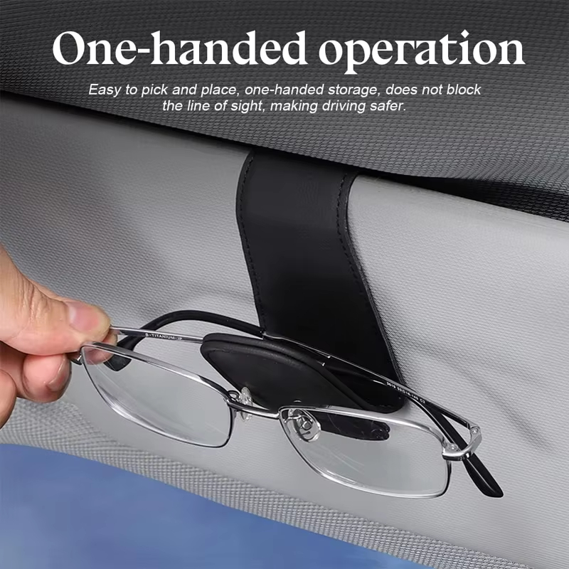 Universal Car Sun Visor Sunglasses Holder PU Leather Magnetic Clip for Glasses, Cards & Pens, Auto Accessories Organizer