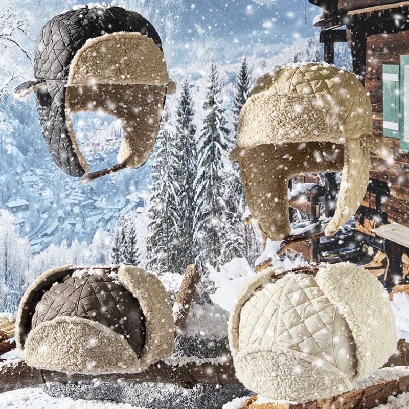 Winter Faux Fur Bomber Hats for Adults, Outdoor Warm Pilot Cap for Man Woman, Plush Skiing Hats, Fashion Beanies