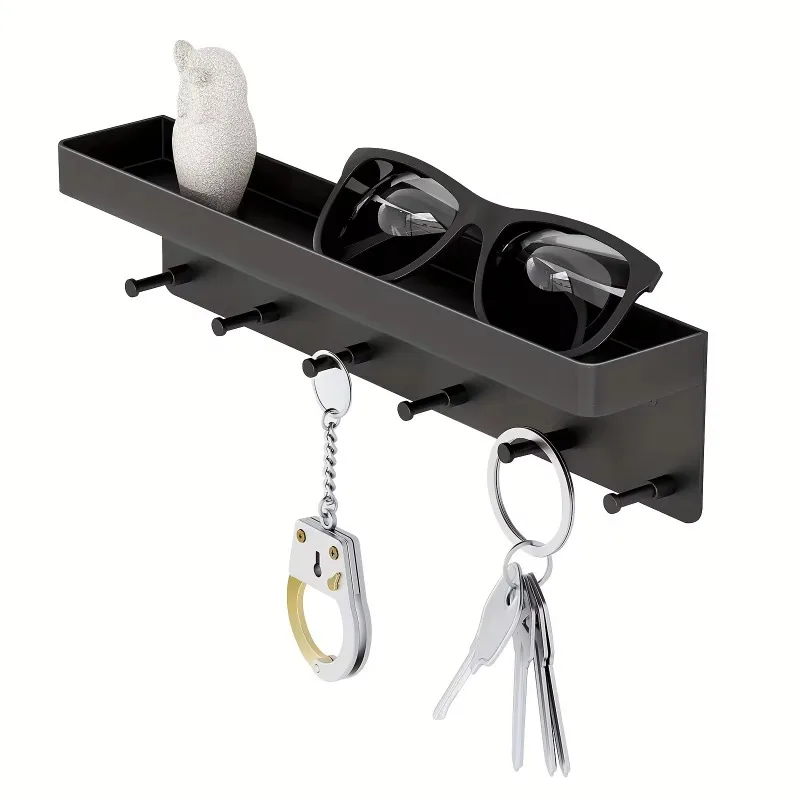 Wall Mounted Key Holder, Mail Shelf Organizer with Hooks for Kitchen and Bathroom Storage