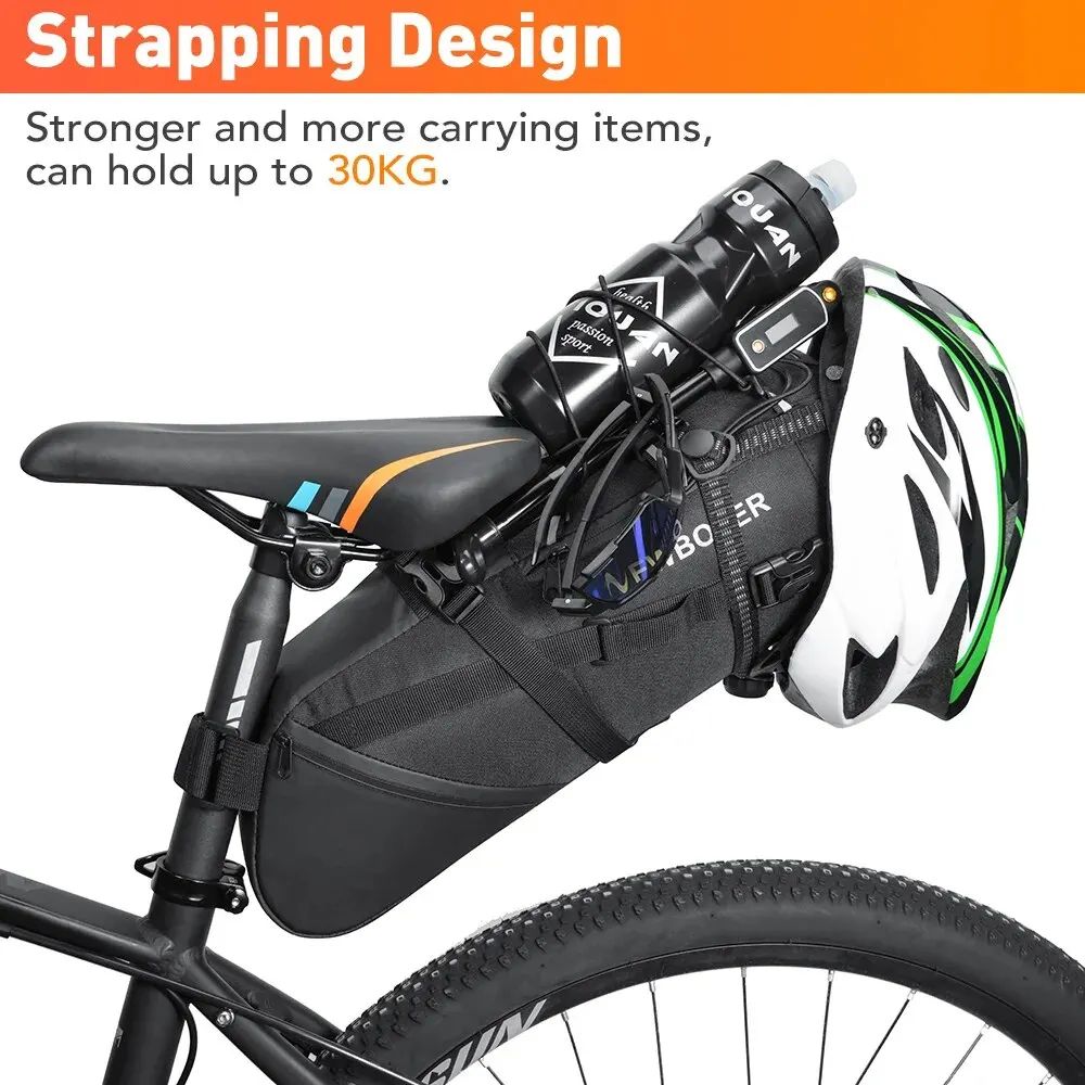 NEWBOLER 10L Waterproof Large Capacity Bicycle Tail Bag - Foldable Bikepacking Rear Saddle Bag
