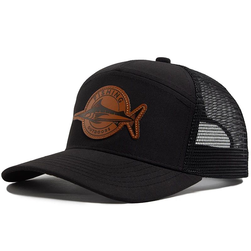 Shark Leather Label 7 Panel Mesh Trucker Cap