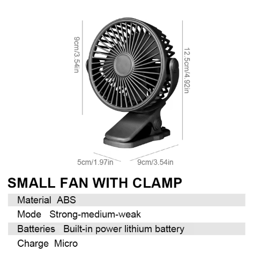 Mini Clip-On Fan – USB Rechargeable Portable Desk Fan with 180° Adjustable Cooling