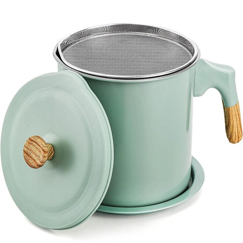 Stainless Steel 1.4L Bacon Grease Container & Fine-Mesh Oil Strainer