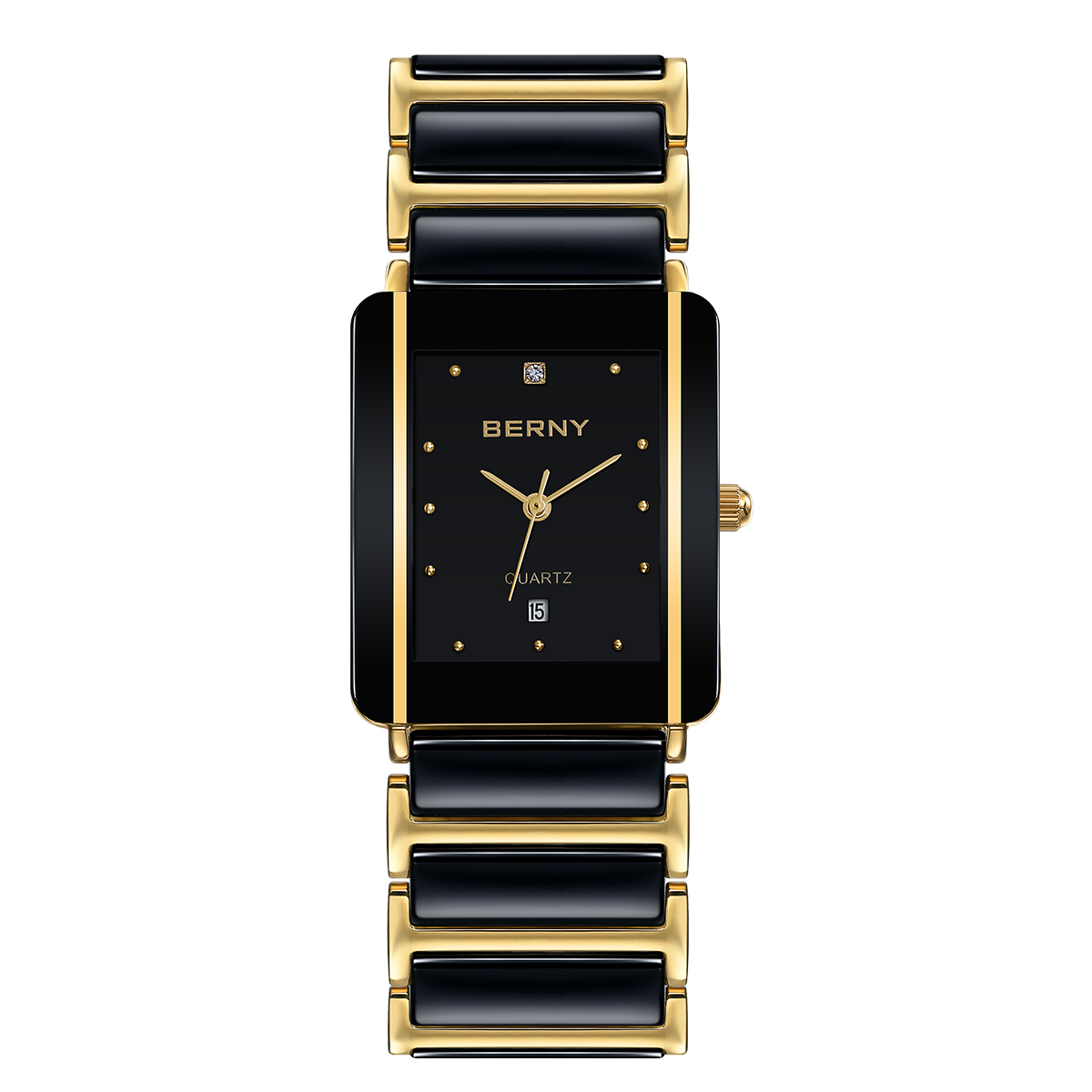 Fashion Luxury Rectangle Wristwatch for Men and Women, Ceramic Quartz Watch, Waterproof Black Gold Couple Gift