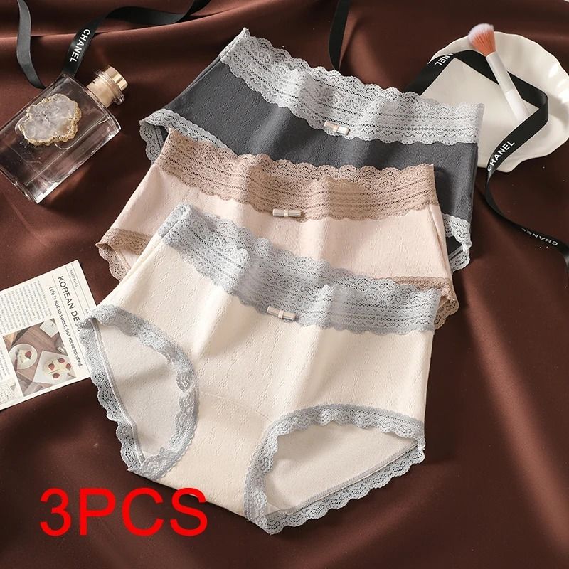 3 Piece Floral Lace Seamless Briefs for Women Sexy Stretch Underwear Set
