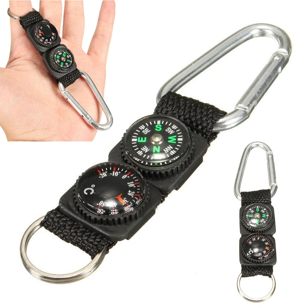 Camping Carabiner Keychain with Compass Thermometer Mini Clip
