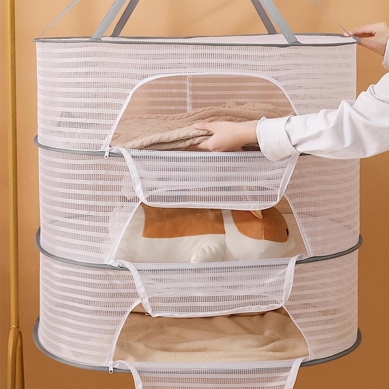 Portable Mesh Clothes Hanging Dryer, Folded Herb Rack for Buds, Fruits, Hydroponics, Flowers, Vegetables, Fish, Clothes