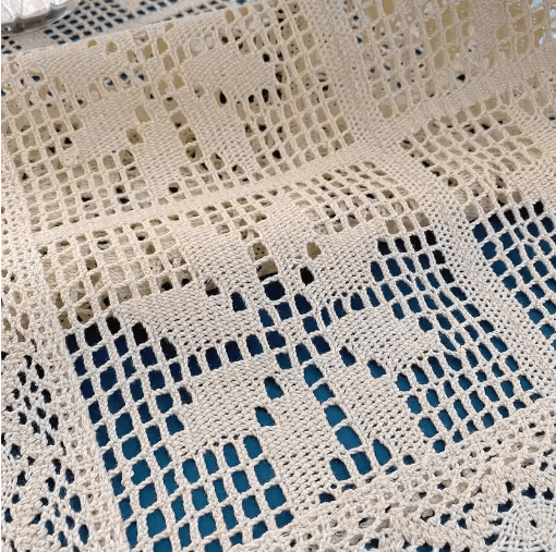 HeritageLoom Crochet Table Runner – Linen Blend Lace Edge Table Decor