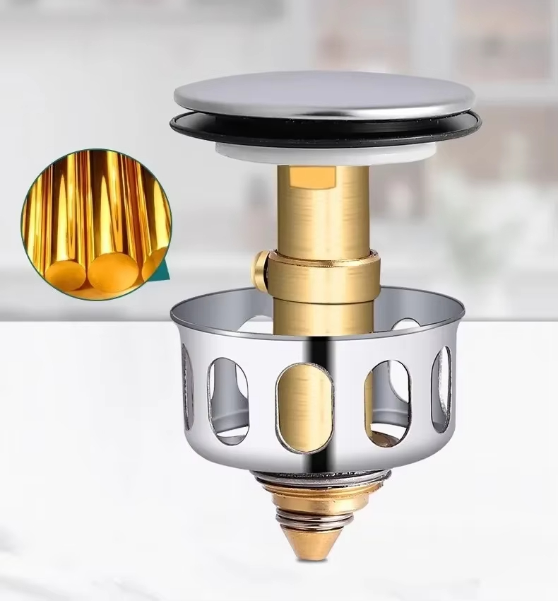 Universal Pop Up Sink Stopper with Drain Hair Catcher Metal Bathroom Filter Plug