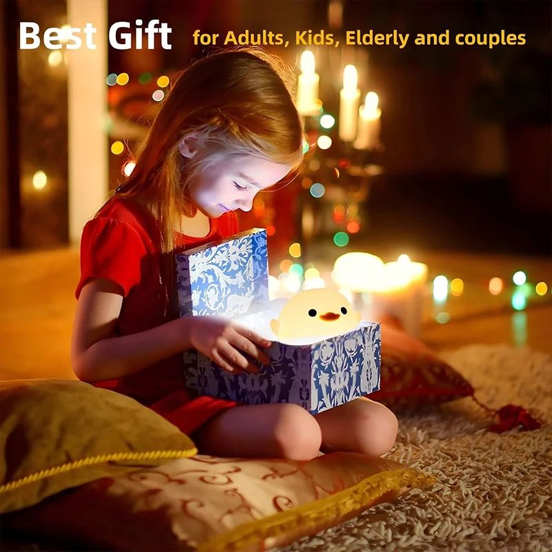 Cute Duck Silicone LED Night Light – Rechargeable Touch Dimmable Nursery Bedside Lamp