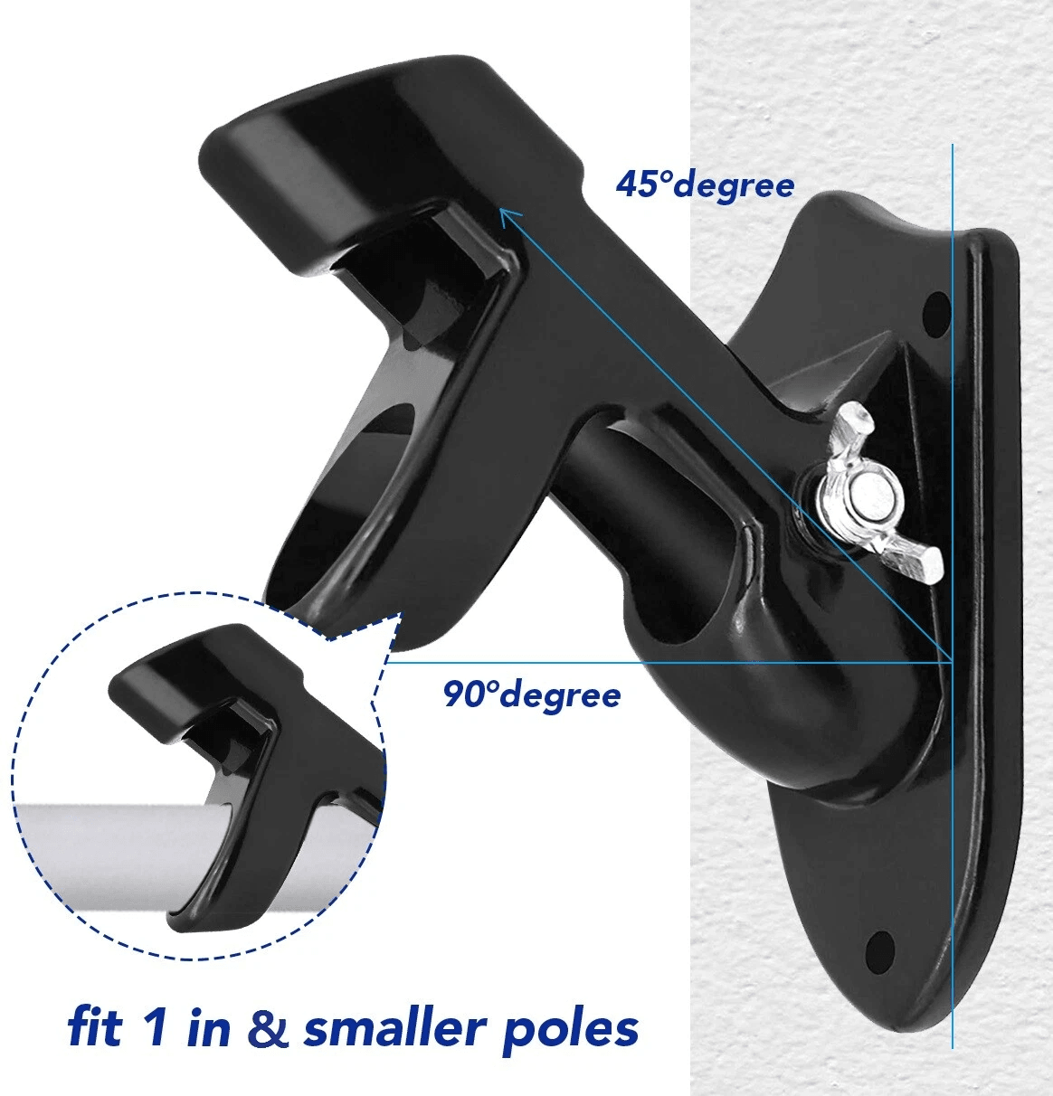 Heavy Duty Black Flag Pole Holder with Two Position Mounting Bracket & Hardware