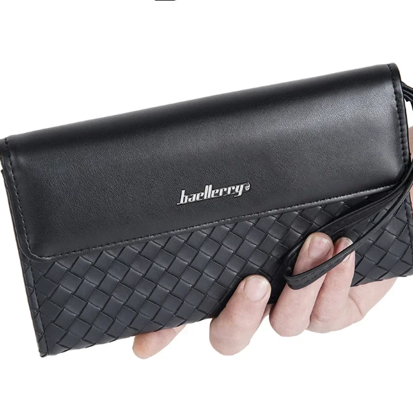 Premium Men's Leather Wallet European American Woven Pattern Multi Card Zipper Clutch