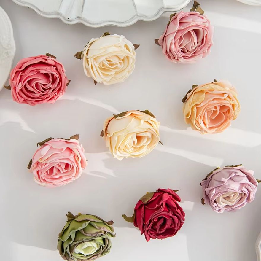 Artificial Flower Burned Edge Rose Wedding Bouquet, Bridal Decor for Home, Outdoor Garden Festival, DIY Scrapbook Wreath