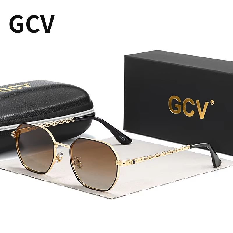 GCV Retro Women's Rectangular Metal Frame Sunglasses with Polaroid Lenses