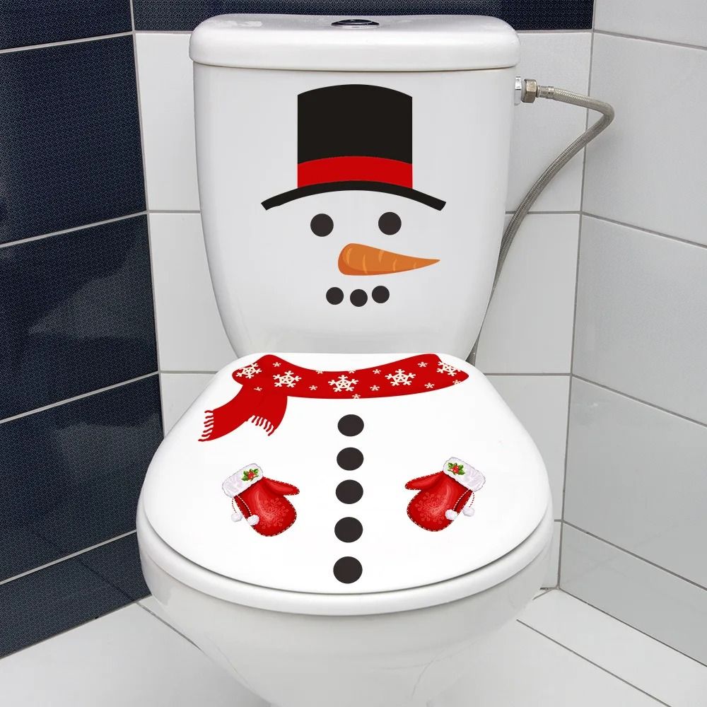 Christmas Snowman Toilet Lid Decal Waterproof Self Adhesive Bathroom Sticker