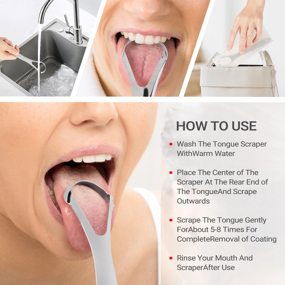 Stainless Steel Tongue Scraper, Ultra Thin Portable Cleaner for Bad Breath, Reusable Oral Care Tool