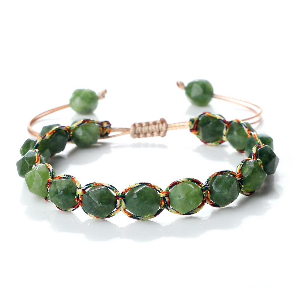 Women Malay Stone Cut Face Bracelet Yellow Agate Handmade Wristband Vacation Healing Beach Jewelry